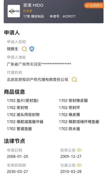 الصين Guangzhou Tianhe Qianjin Midao Oil Seal Firm الشهادات